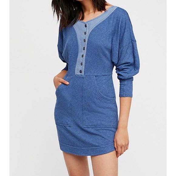 Free People Dresses & Skirts - Free People Pullover Chambray Sweatshirt Dress